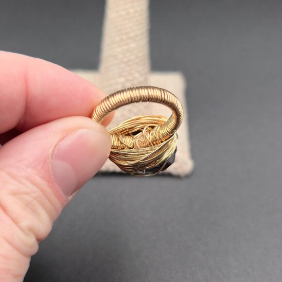 Size 7 Gold Plated Over Sterling Silver Wire Rough Garnet Stone Ring A6508 - Picture 5 of 8